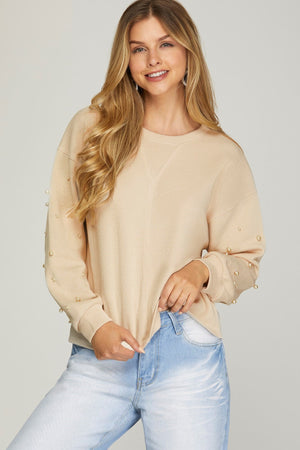 SHE AND SKY Women's Sweaters Long Sleeve Pearl Heavy Knit Top || David's Clothing