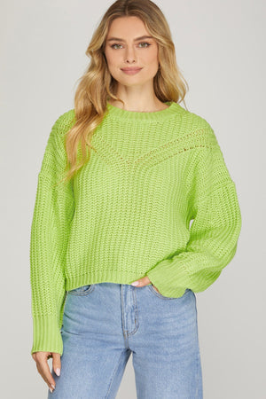 SHE AND SKY Women's Sweaters Puff Sleeve Crewneck Pullover Sweater || David's Clothing