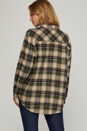 SHE AND SKY Women's Top Long Sleeve Woven Plaid Shirt || David's Clothing