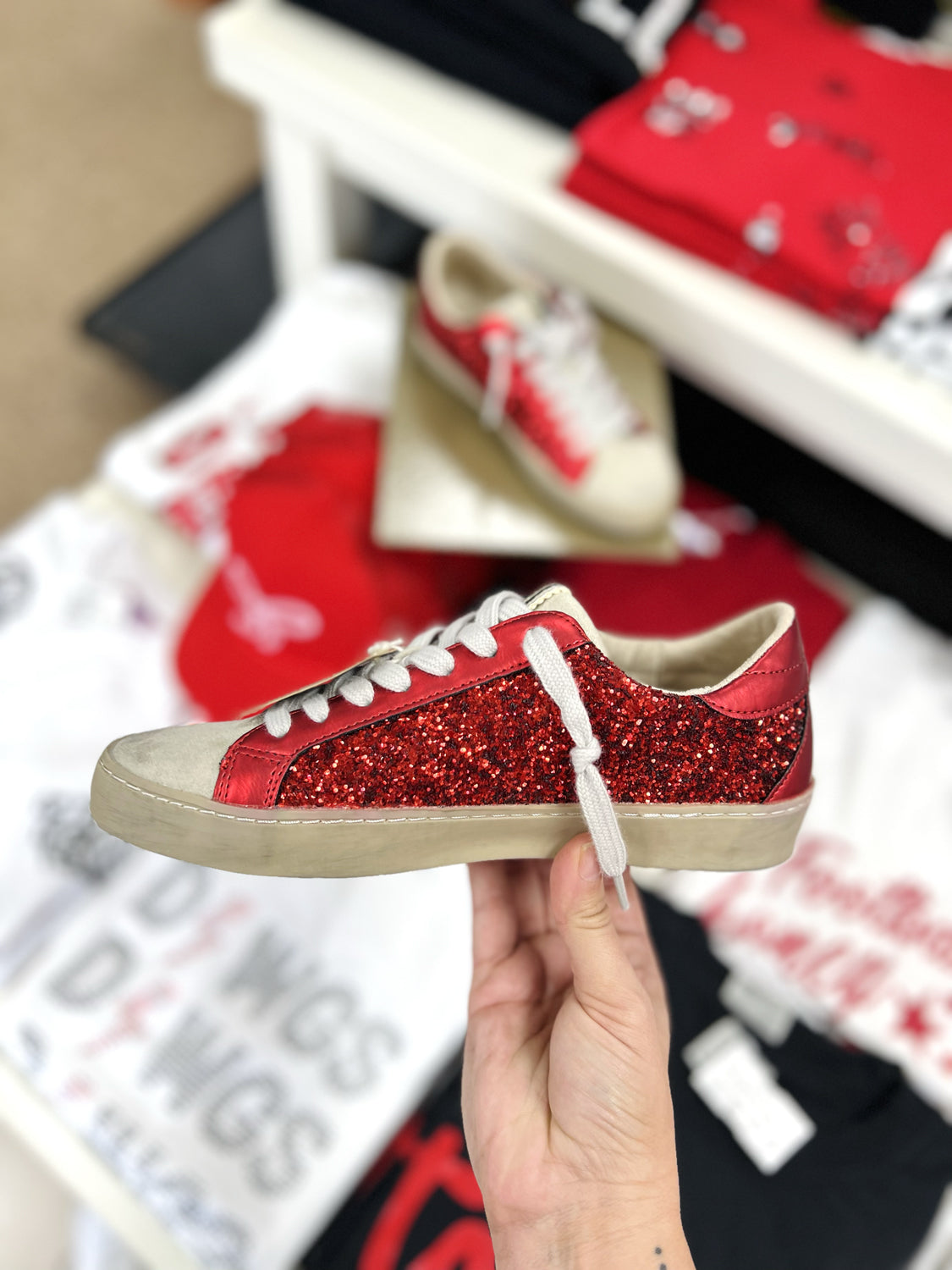 Red sparkle sneakers on sale