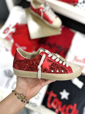 SHU SHOP Women's Shoes Shu Shop Paula Red Glitter Star Sneaker || David's Clothing