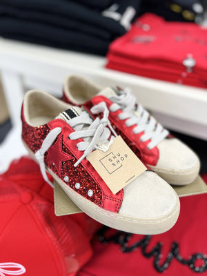 SHU SHOP Women's Shoes Shu Shop Paula Red Glitter Star Sneaker || David's Clothing