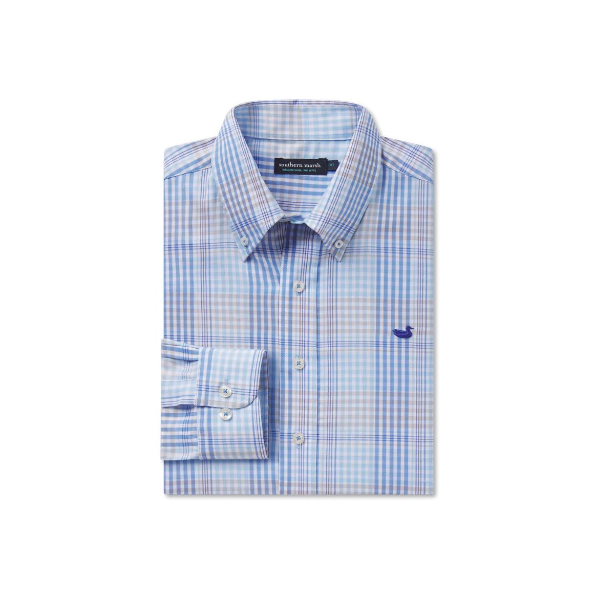 SOUTHERN MARSH COLLECTION Men's Sport Shirt FRENCH BLUE / S Southern Marsh Edgefield Windowpane Dress Shirt || David's Clothing VEGPFBRY