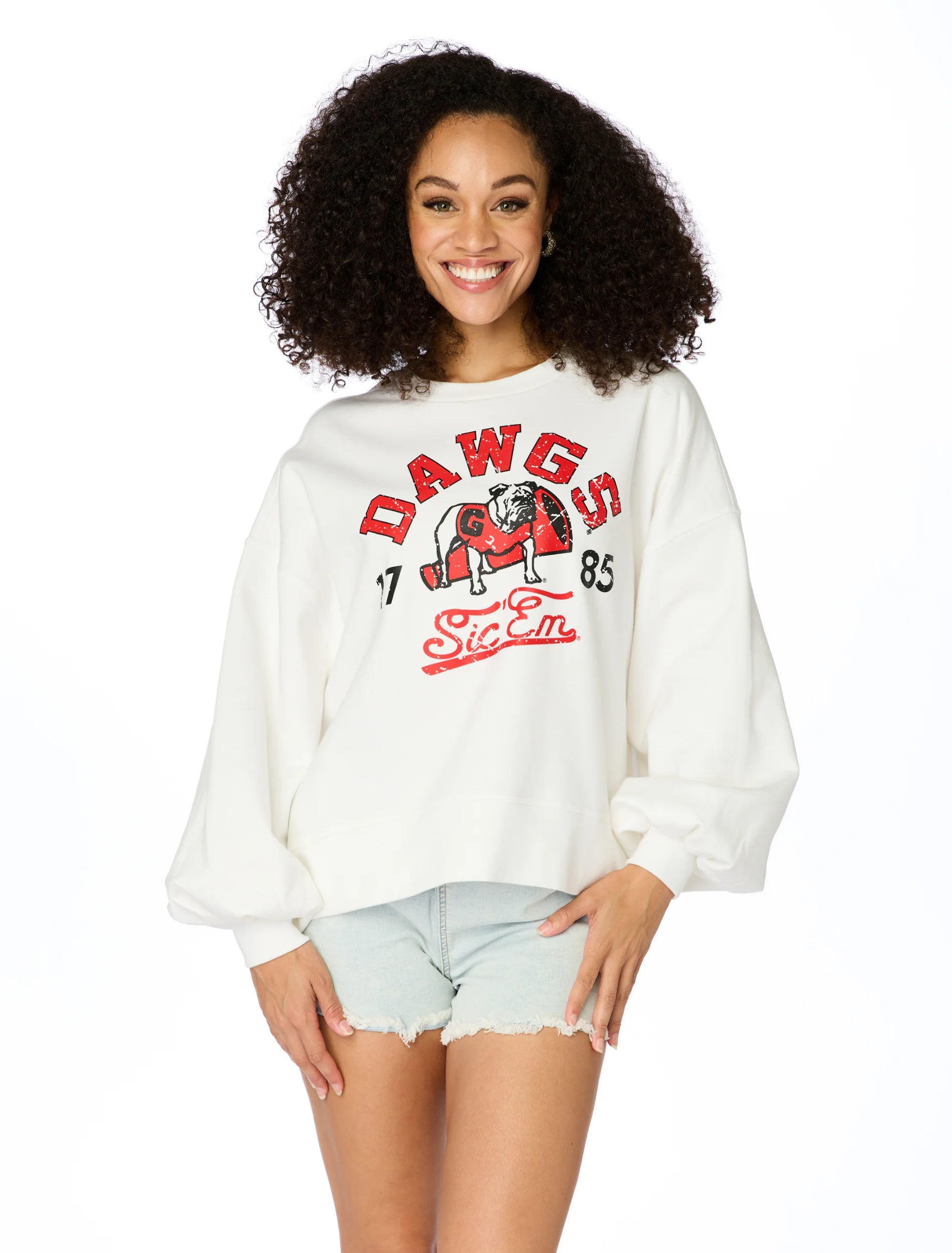 STEWART SIMMONS Women's Sweater Stewart Simmons The Dawgs Balloon Pullover UGA || David's Clothing