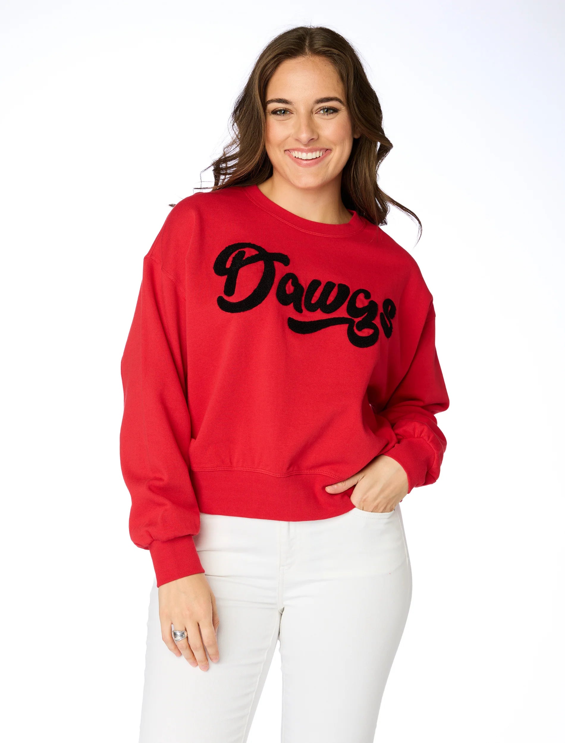 STEWART SIMMONS Women's Sweater Stewart Simmons The Dawgs Varsity Sweatshirt || David's Clothing