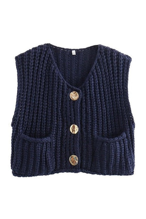 SUNDAYUP CLOTHIN Women's Outerwear NAVY / S Solid Round Neck Sweater Vest || David's Clothing SDUH-J6702