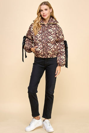 TCEC Women Jackets Animal Printed Bow Detail Puffer Jacket || David's Clothing