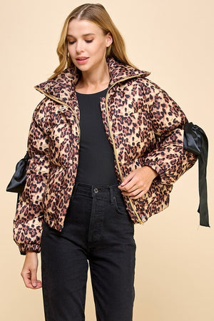 TCEC Women Jackets Animal Printed Bow Detail Puffer Jacket || David's Clothing