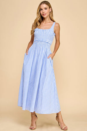 TCEC Women's Dresses Gingham Smocked Bodice Midi Dress || David's Clothing