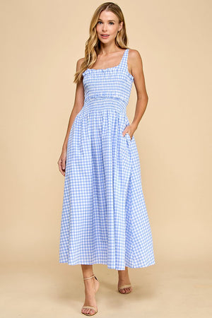 TCEC Women's Dresses Gingham Smocked Bodice Midi Dress || David's Clothing