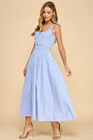 TCEC Women's Dresses Gingham Smocked Bodice Midi Dress || David's Clothing