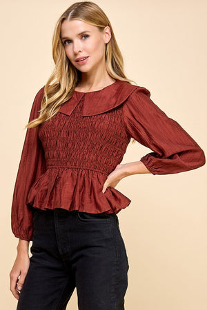 TCEC Women's Top Ruffle Hem Smocked Detail Blouse || David's Clothing