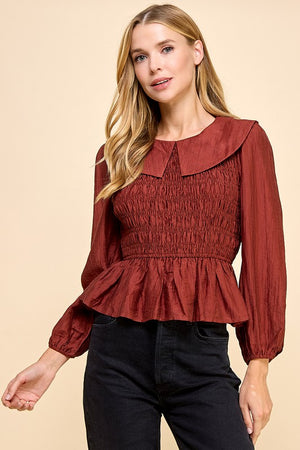 TCEC Women's Top Ruffle Hem Smocked Detail Blouse || David's Clothing