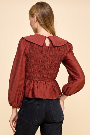 TCEC Women's Top Ruffle Hem Smocked Detail Blouse || David's Clothing