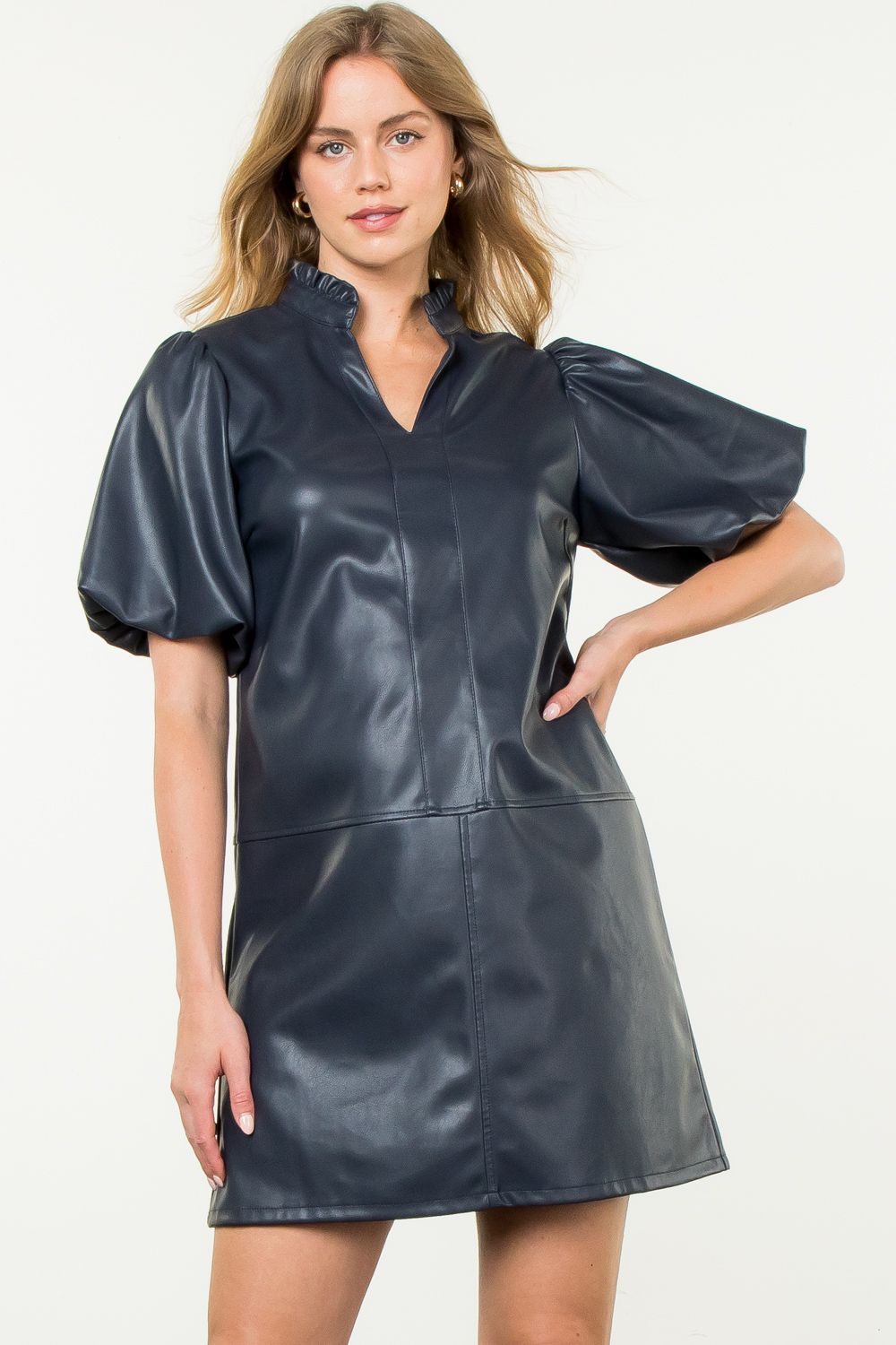 THML Women's Dresses Puff Sleeve Leather Dress || David's Clothing