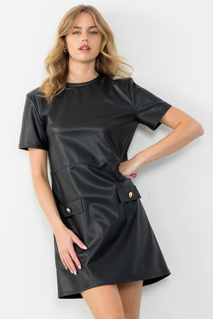 THML Women's Dresses Short Sleeve Leather Dress || David's Clothing