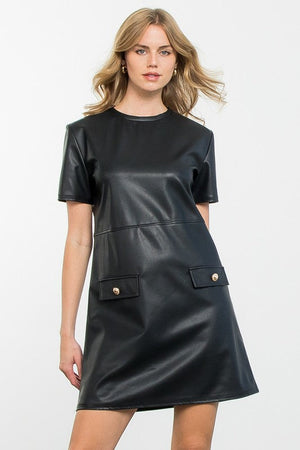 THML Women's Dresses Short Sleeve Leather Dress || David's Clothing