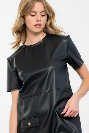 THML Women's Dresses Short Sleeve Leather Dress || David's Clothing