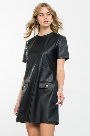 THML Women's Dresses Short Sleeve Leather Dress || David's Clothing