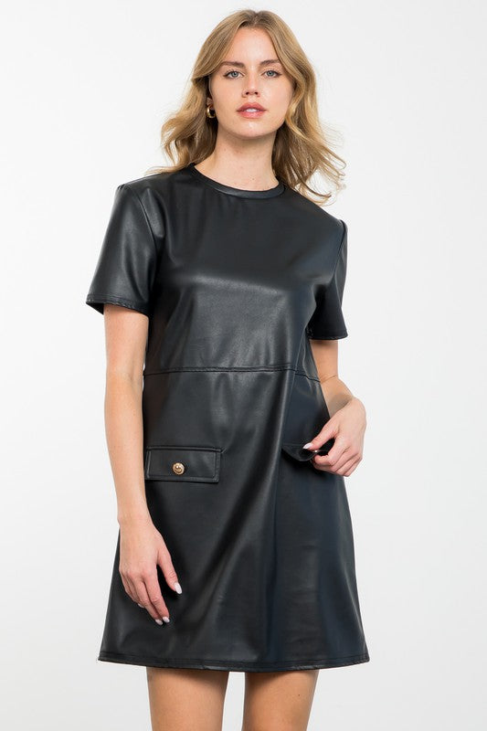 THML Women's Dresses Short Sleeve Leather Dress || David's Clothing