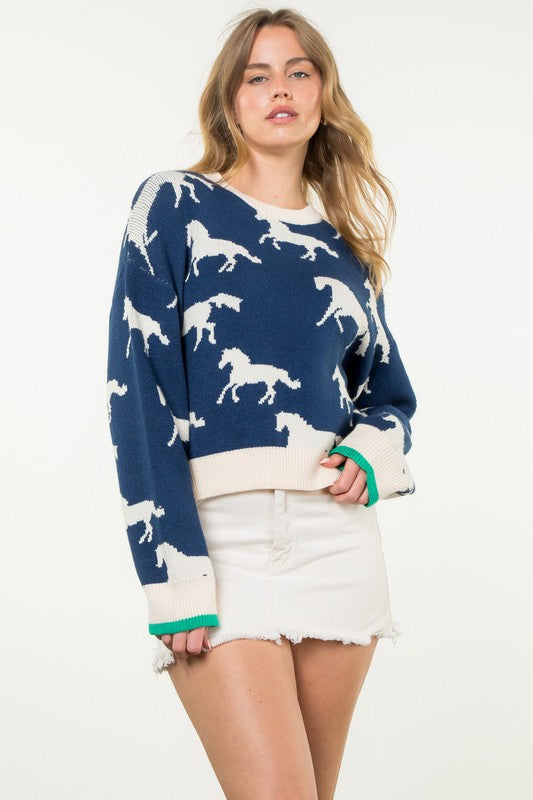 THML Women's Sweaters Knit Horse Sweater || David's Clothing