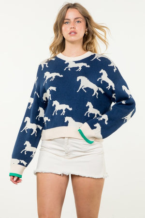 THML Women's Sweaters Knit Horse Sweater || David's Clothing