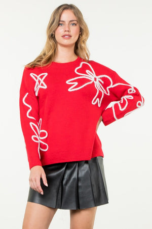 THML Women's Sweaters Rib Knit Embroidered Detail Sweater || David's Clothing