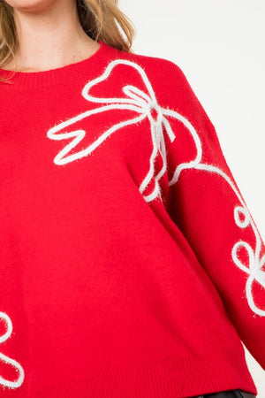 THML Women's Sweaters Rib Knit Embroidered Detail Sweater || David's Clothing