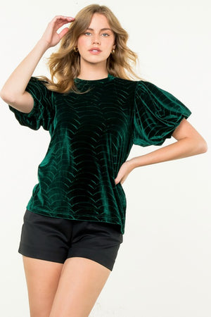 THML Women's Top Puff Sleeve Velvet Top || David's Clothing