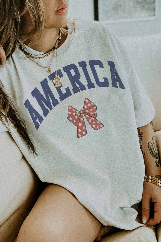 WKENDER Women's Tee America Red Star Bow Graphic Tee || David's Clothing
