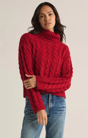 Z SUPPLY Women's Sweaters RED / XS Z Supply Tied To You Cable Knit Turtleneck Sweater || David's Clothing ZW244260