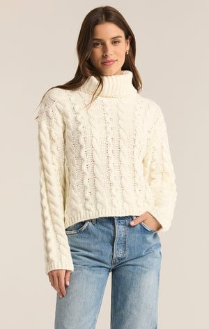 Z SUPPLY Women's Sweaters SEA SALT / XS Z Supply Tied To You Cable Knit Turtleneck Sweater || David's Clothing ZW244260