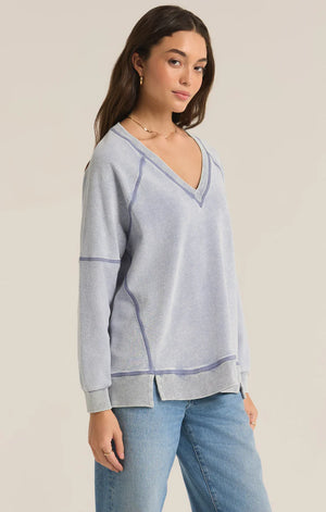 Z SUPPLY Women's Sweaters Z Supply Easy V-Neck Knit Denim Sweatshirt || David's Clothing