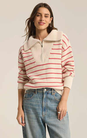 Z SUPPLY Women's Sweaters Z Supply Villa Half Zip Stripe Sweater || David's Clothing