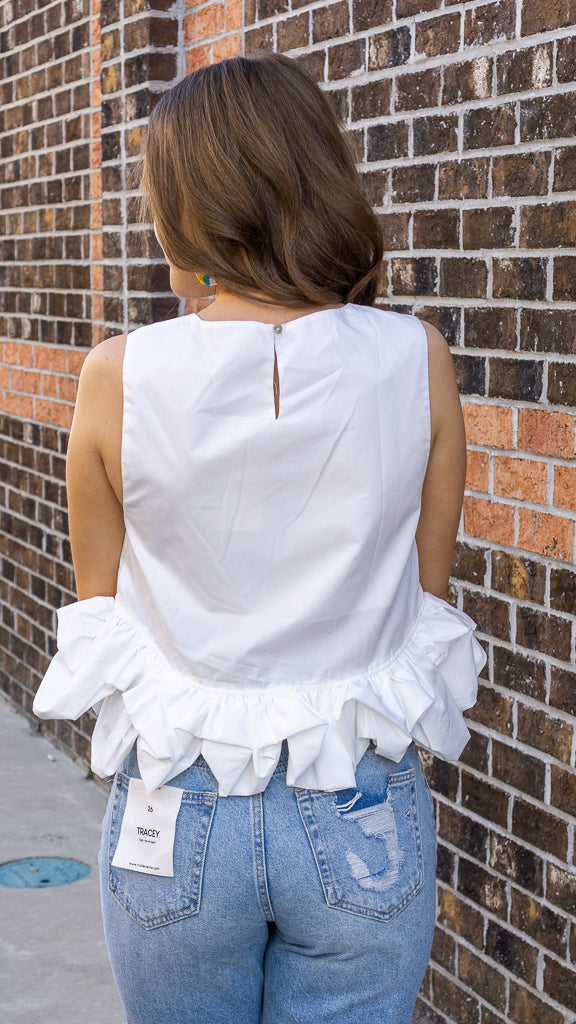 White Ruffled Sleeveless Top