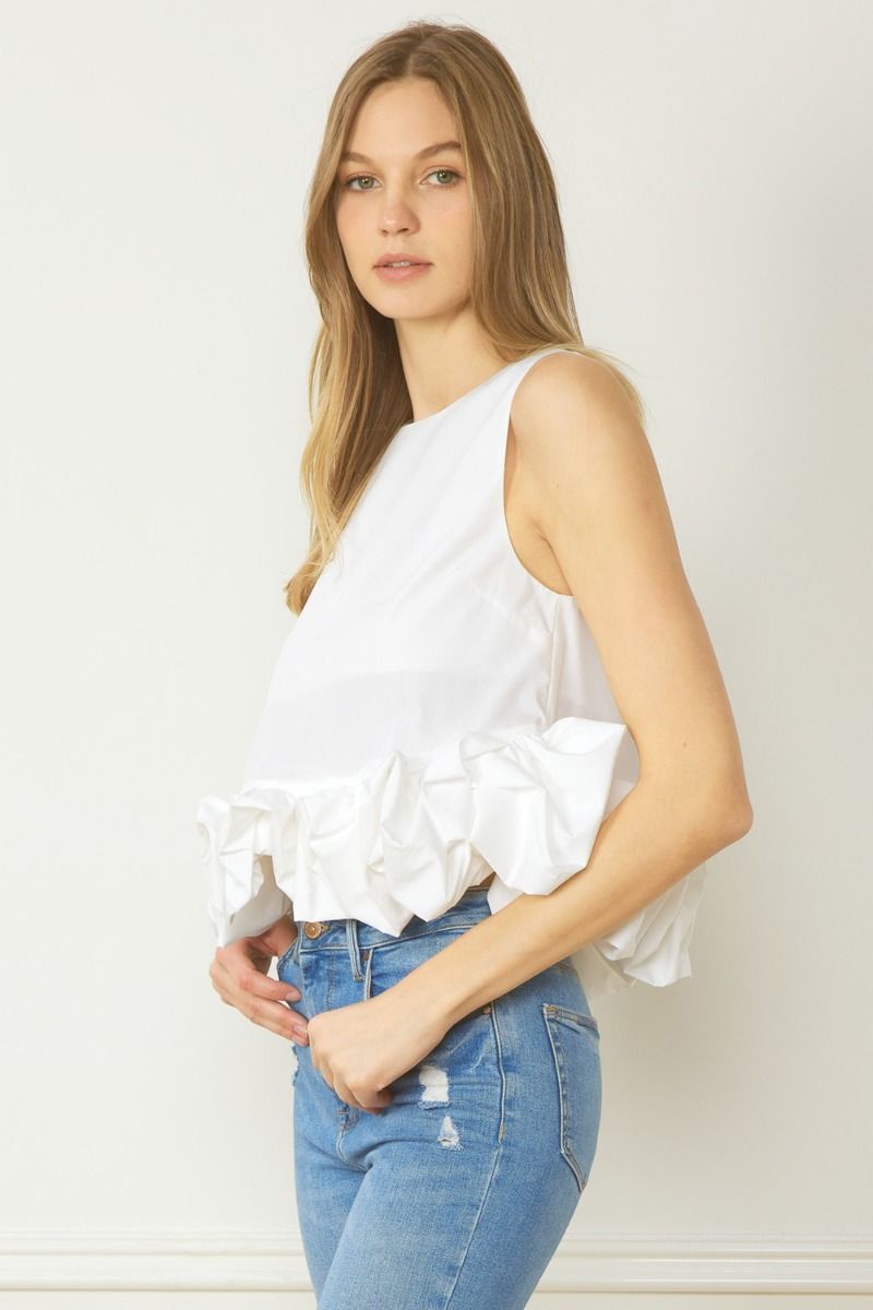 Sleeveless Ruffle Hem Crop Top