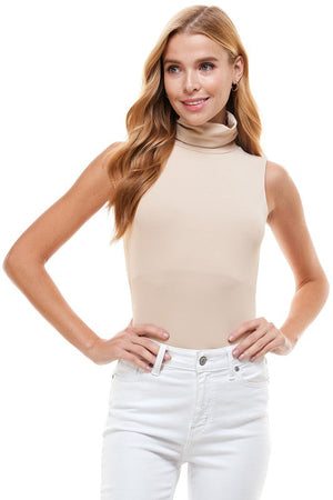 TCEC Women's Top BEIGE / S Stretch Knit Turtle Neck Bodysuit || David's Clothing || David's Clothing CT7533